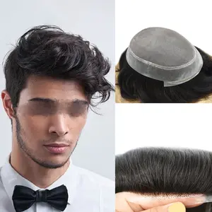 Lyrical Hair US Stock Human Hair Piece for Men Fine Monofilament Center with Skin PU Around Men's Toupee Natural Looking Men Hair System