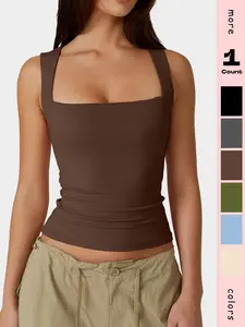 Women's Square Neck Sleeveless Layered Vest Basic Fitted T-Shirt, Casual Solid Sleeveless Plain Pattern Minimalist Design, All Seasons Wear, Comfortable and Stylish Tops, Fashion Tank Top, Womenswear