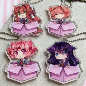 DDLC Neko Acrylic Keychain, Monika Natsuki Yuri Sayori Bag Charm, Doki Doki Club Keyring - Cute Characters, Kawaii Bag Charm for Keys, Backpack & Gifts, Collectible Fan Accessory, Aesthetic Game Merch!