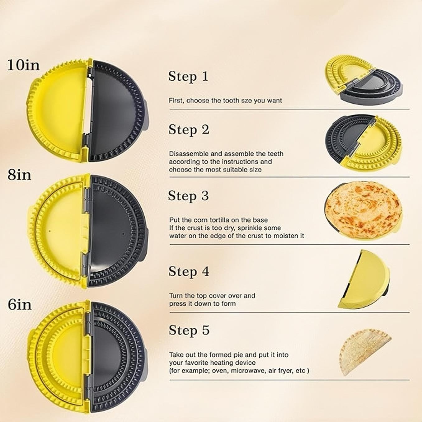 Multifunctional Empanada & Tortilla Press Kit, 6/8/10in Dough Mould, Non-Stick Sealer, Labor-Saving Kitchen Tool for Busy Home Cooks, Meal Prep Pros, Perfect for Mexican Street Food, Asian Dumplings, No Mess, Easy Operation Set Utensils Pastry roti maker