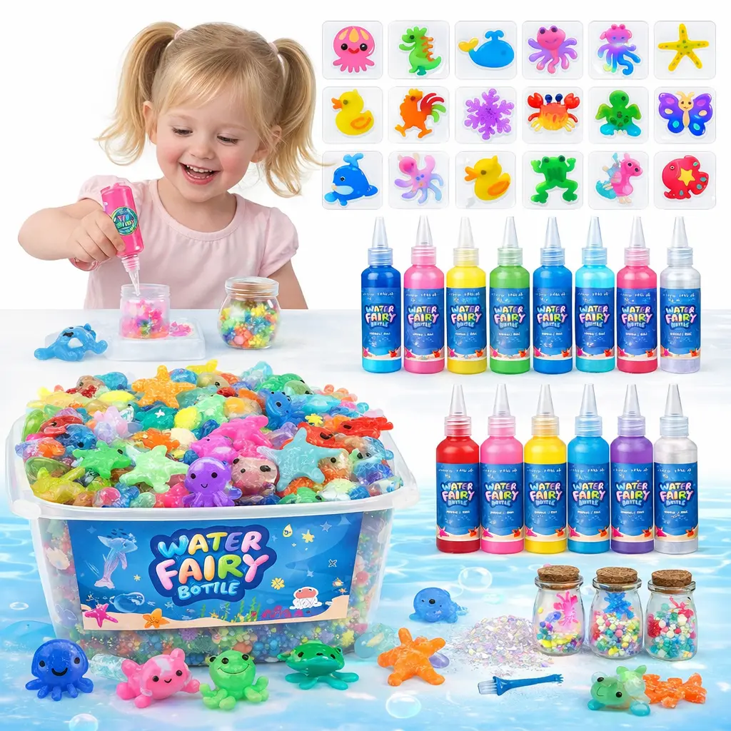 Craft Spot! 116PCS Moldable Glow-in-the-Dark Water Fairy Gel Toys, 18 Molds, 100ml Gels for 150+ Sea Animals, DIY Sensory STEM Science Kit with Stickers, Kids’ Christmas Birthday Gift,summerwins