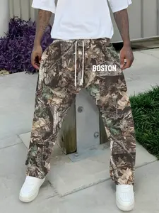 Men's Hunting Camouflage Leaf Print Straight Leg Pants, Loose Casual Sweatpants, Outdoor Long Regular Fit, All Seasons