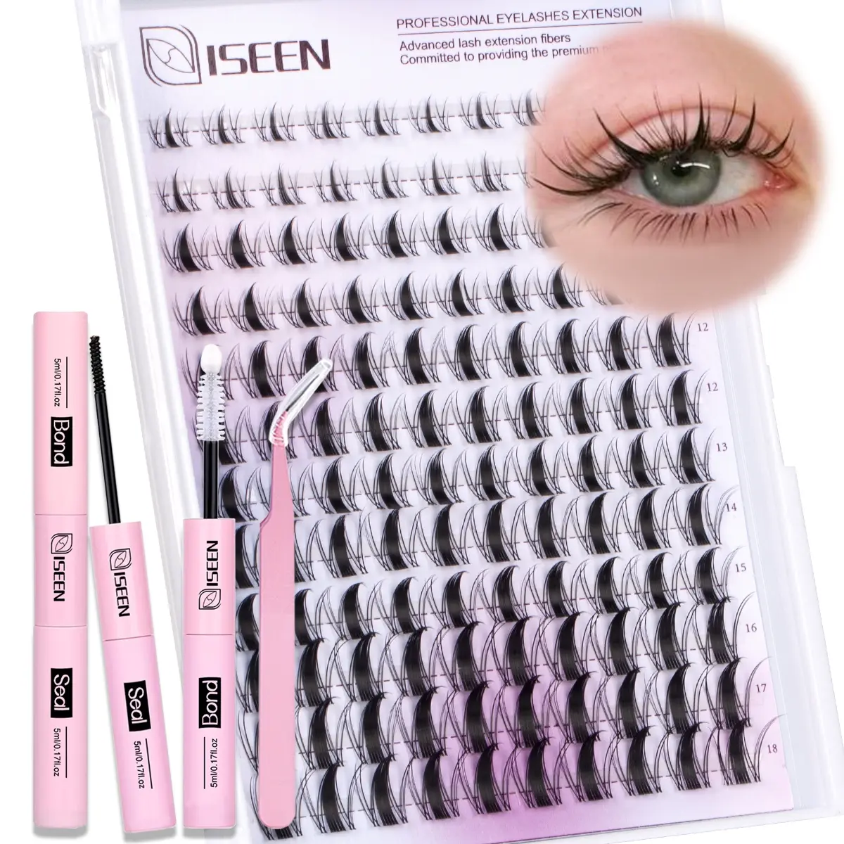 Lash Clusters Kit Manga Lash Individuals False Lash Extension Lash Extension Kit 8-18mm Volume Cluster Eyelashes Wispy C-Curly DIY Cluster Eyelash Extensions Kit Eyelash Glue Extension Eyelashes Extension Set with Bond&Seal&Eyelash Tweezers