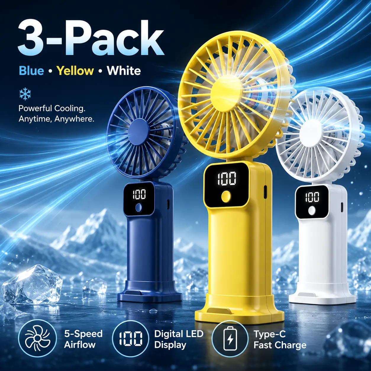 Portable Neck Fan - Ultra Quiet, 100-Speed, Foldable, Cordless Handheld Wearable with Digital Display, Phone Stand, 360-Degree Adjustment for Stay Cool Use, Portable Fan, Fan Portable