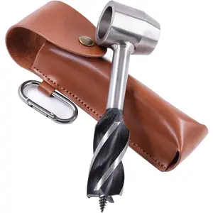 Bushcraft Survival Tool, Survival Tool for Bushcraft Settlers, Manual Drill Wrench, Scotch Eye Auger Drill and Hand Hole Maker for Outdoor, Bushcrafting, with Protective Case and Hook