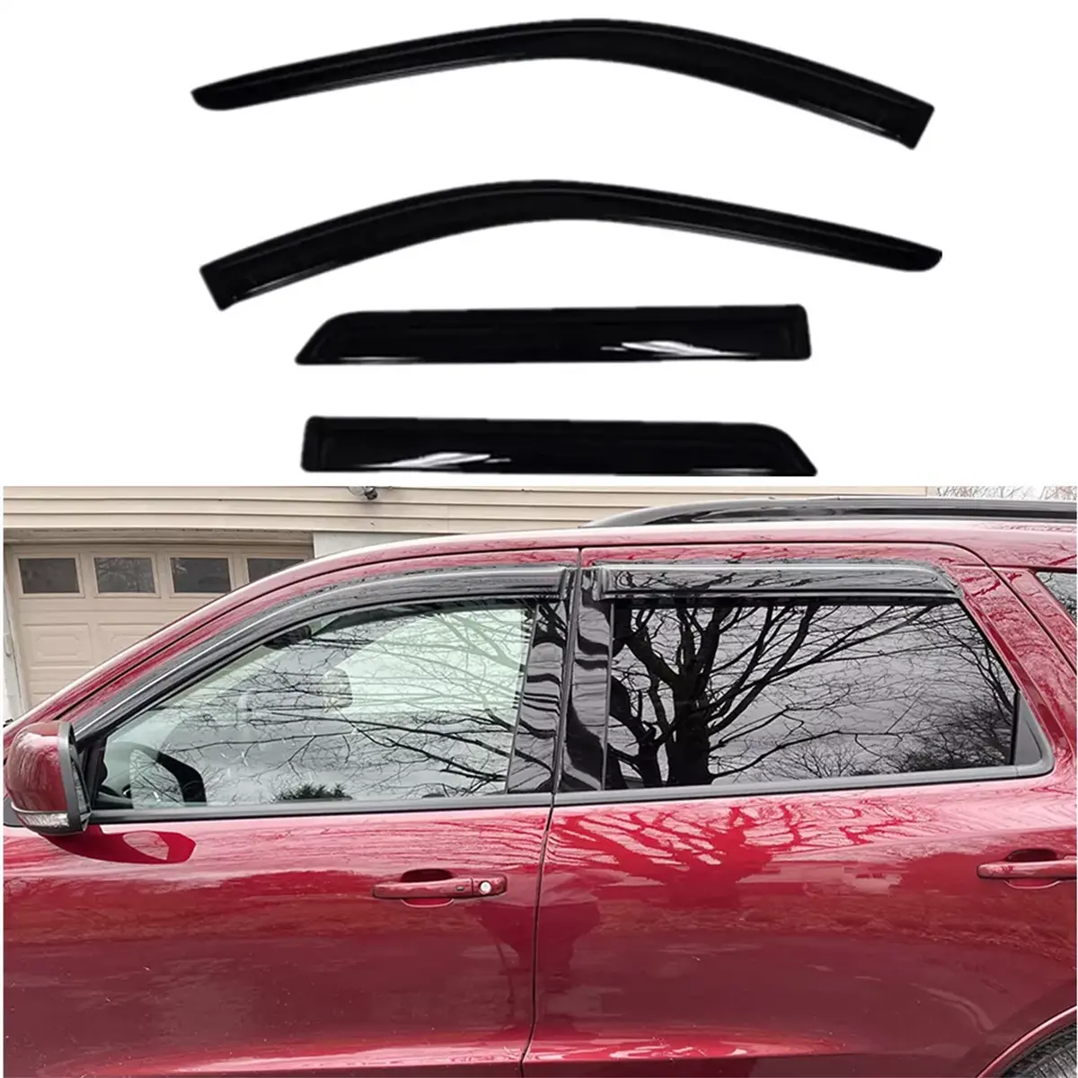 Side Window Deflectors - WeatherShield Rain Visors, 108x5x12mm Reinforced ABS Curved Shape, External Mount Car Sun Protection Exterior Accessories for 2011-2022 Durango Vehicles, Odor Removal