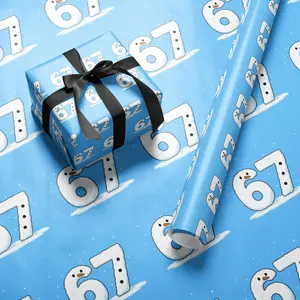 Snowman 67 Meme Wrapping Paper Christmas, Cute and Funny Holiday Gift Wrap for Winter Lovers, Frosty Blue Seasonal Gift Wrap