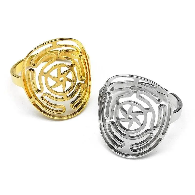 Hekate Wheel Stainless Steel Ring, Unisex Resizable Amulet Charm, Hiphop Magic Symbol Jewelry for Party Wear, Stainless Steel Rings, Resizable Size, Unisex Fit, Wheel Pattern