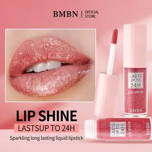 BMBN monochrome shiny lip gloss lipstick - shiny pink gel formula, shiny lip glaze, with glitter powder, instantly create a charming look, lasting shiny, berry color (pink and) - suitable for all beige colors, parties, activities, daily makeup - lip color