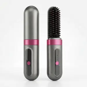 Cordless Hot Brush, Wireless Straightener for Straight to Wavy Hair, 2 in 1 Straightening & Curling Brush, Ionic Technology, Gentle Mode, Ceramic Coating