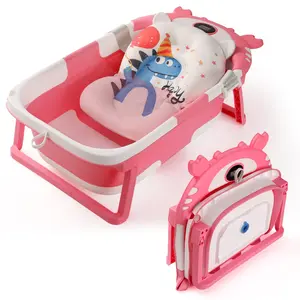 Collapsible Baby Bathtub for Newborns,Foldable Baby Bath Tub for Travel with Real-time Temp Monitor & Floating Cushion