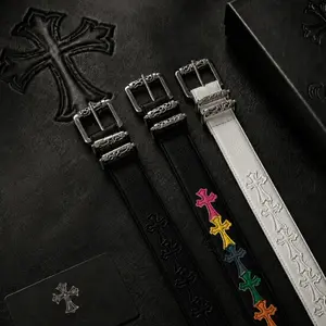 Roller Belt with Pebbled Pattern Unisex Fashion Featuring Colorful Crosses and Detailed Buckles for Youth Style