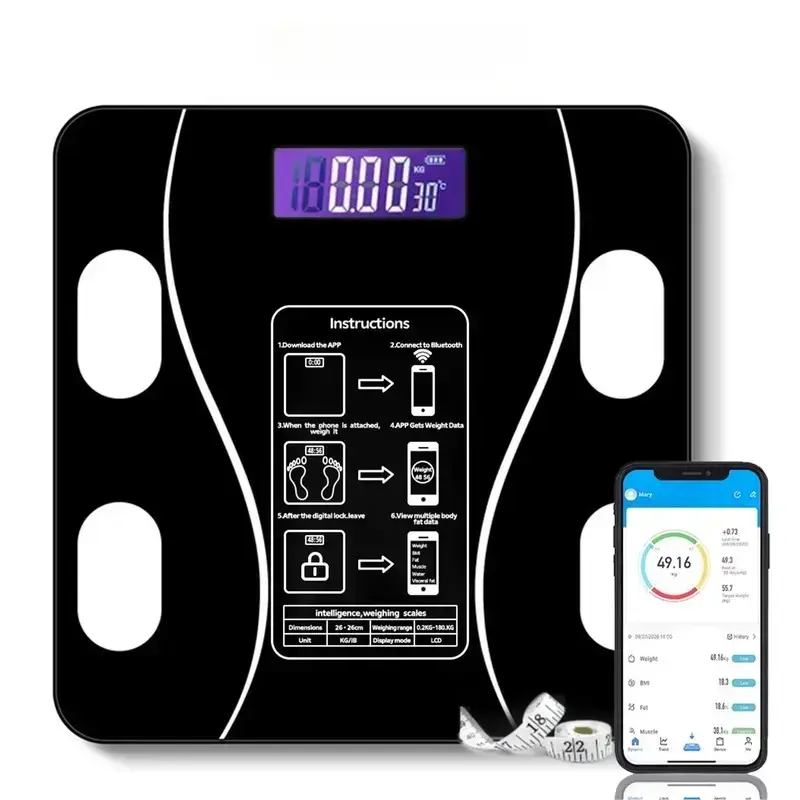Smart Body Weight Scale with BMI Body Fat Monitor, 400lb Capacity, Bluetooth Digital Bathroom Scale with Smartphone App for Accurate Body Composition Analysis, Health Tracking for Gym Diet Fitness Weighing