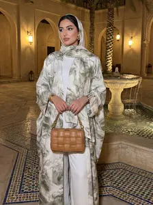 CL68 Ink Printed Holiday Style Robe Cardigan With Hijab Set, New Summer Dress, Artistic Bat Sleeve Fashion Design, Party Holiday Outing Wear Outerwear,Fashionweek Tunic Plus Size