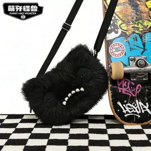 【NEW】Fuggler Monster Crossbody plush-Black, Funky Tooth Monster Big Head Series Backpack, Cute and Funny Trendy Toy