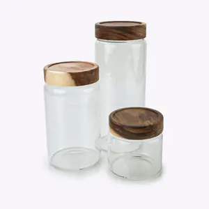 Everything Kitchens Modern Essentials Glass Storage Set with Wood Lids | Set of 3