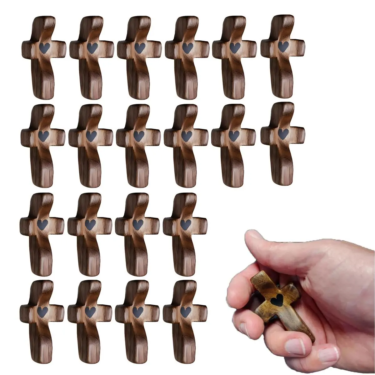 10/20PCS Pocket Wooden Cross Fidget, Relieve Anxiety Comfort for Clutching, Clinging and Praying, Inspirational Easter Gift for Christian Faith, Baptism, Prayer,dorm essentials