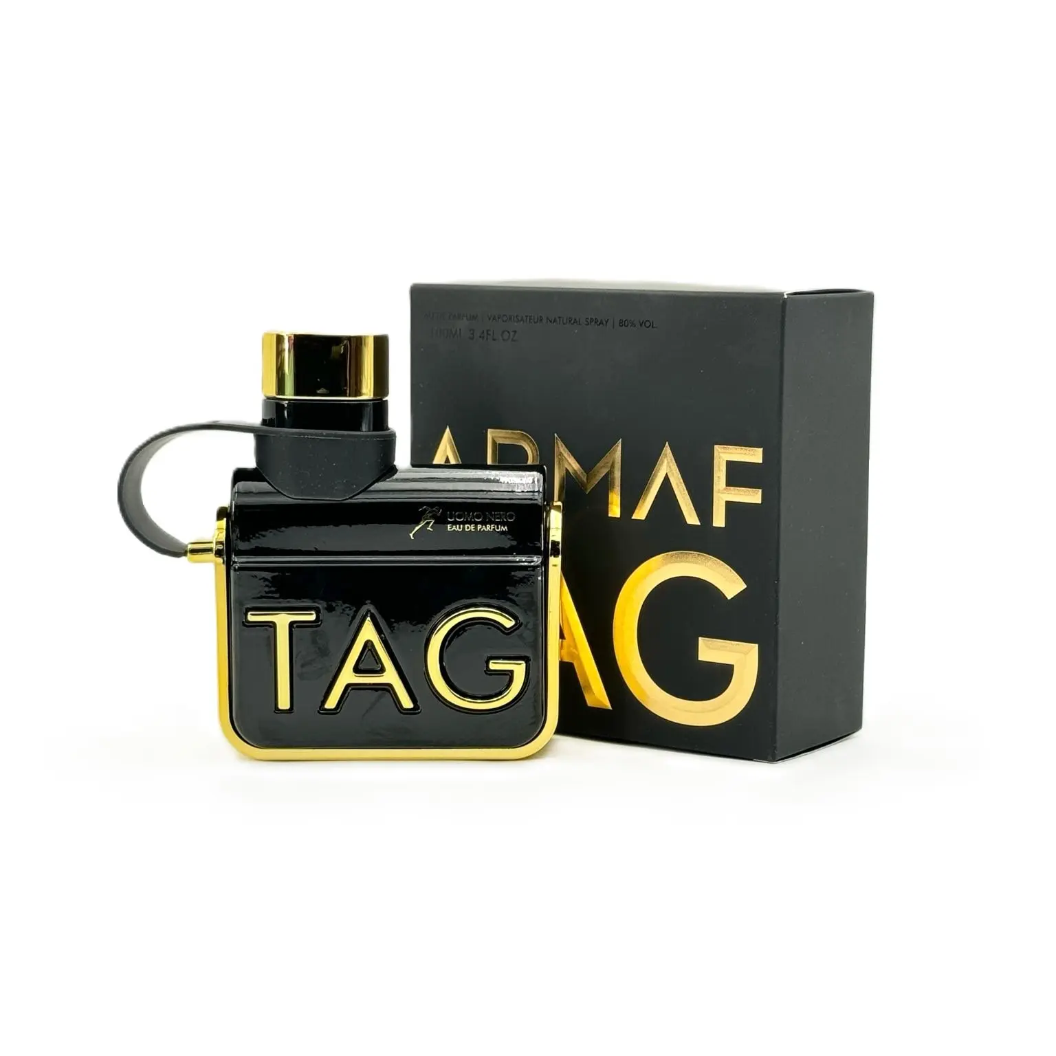 Armaf Tag Uomo Nero Eau De Parfum Spray - 3.4 fl oz Alcohol Base Regular Edition Sterling Perfumes, Men's Aromatic Citrus Arab Perfume with Lavender, Rose, Fresh Spicy Long-Lasting Signature Scent