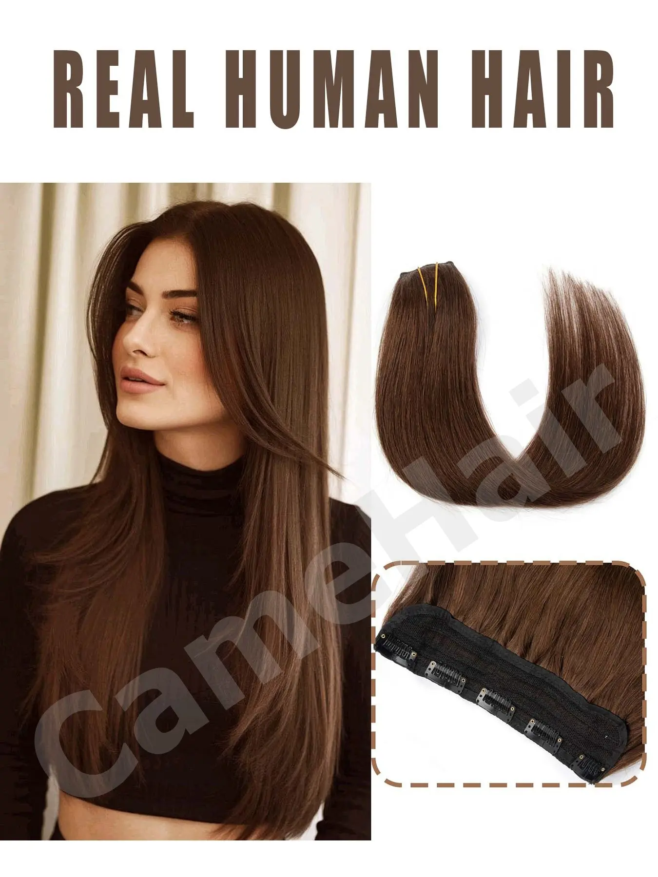 Human Hair Clip-In Extensions, Double Weft Hairpieces - Double Weft - Skid Technology Breathable & Comfortable Clip-In Extensions for Women darkest brown, jet black for Halloween