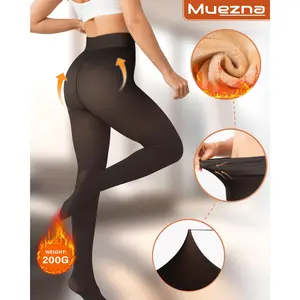 Muezna THE ORIGINAL! 5 SHADES Magic Fleece Lined Leggings - Closed Foot Tights in Plus Sizes & Light to Brown Fur - Unique Texture Metal Design for Extra Warmth and Comfort  FallFreshnes