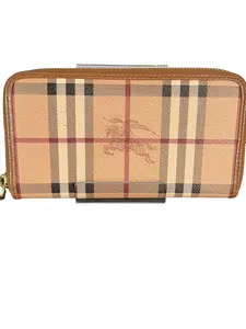 Pre-owned BURBERRY leather Small Leather Goods Haymarket Check Zippy Wallet