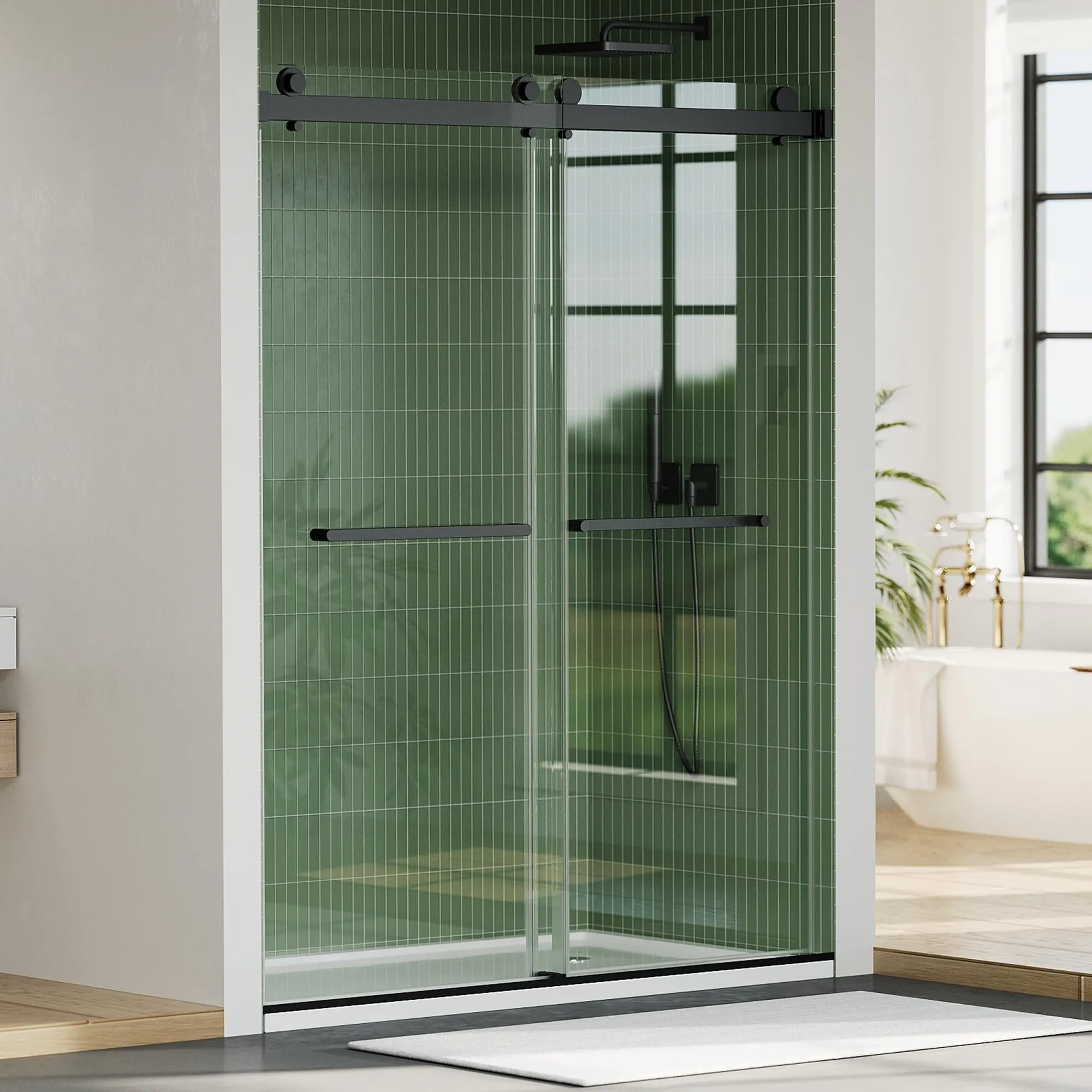 Garvee 56-60" W x 74" H Shower Doors, Frameless Shower Door , Double Sliding Glass with 1/4" (6mm) Clear Tempered Glass for Bathroom,Matte Black