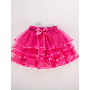 Girl Tutu Skirt Tiered Ruffled Mesh Puffy Drape Hem Bow Elastic Waistband Short Skirt