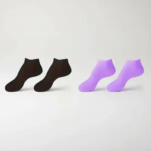 Silicone Foot Care Socks Bundle, 2 Pairs Black and Purple One-Size Moisturizing Gel Socks for Dry, Cracked Feet, Reusable Waterproof Foot Protectors for Men and Women