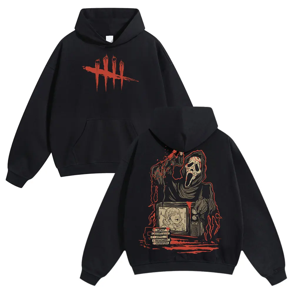 [graphic hoodies]Unisex Retro Halloween Ghost Face <     Dead by Daylight >       Horror Style Washed Hoodie, Regular Fit Casual Pocket Hoodie Essential Item, 2025 Autumn Essential Hoodie, Fashion Streetwear Daily Wear, Warm and Comfortable