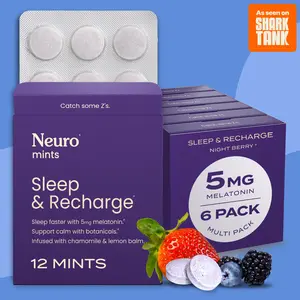 Neuro Night Berry Melatonin Mints for Better Sleep (72 Pieces) - Fast Dissolve Sugar Free Sleep & Recharge Mints with Lemon Balm & Chamomile