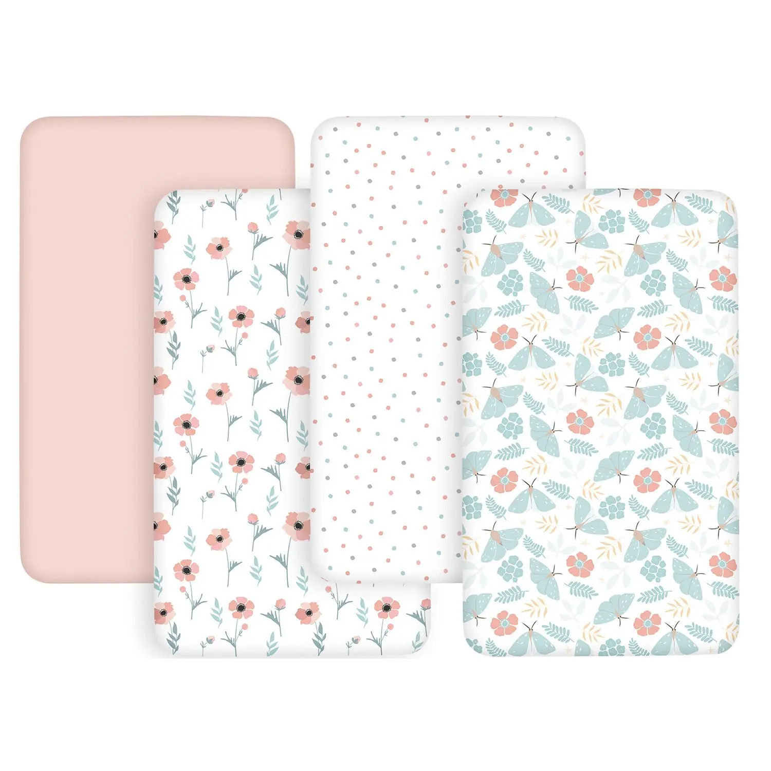 Floral Print Baby Bassinet Sheet, Fitted Bassinet Sheets Rectangle, Crib Fitted Sheet, 4 Counts Soft Comfortable Breathable Baby Bedding Sheet, Baby Bedding Supplies for Home and Travel