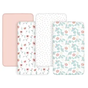 Floral Print Baby Bassinet Sheet, Fitted Bassinet Sheets, 4 Counts Soft Comfortable Breathable Baby Bedding Sheet, Baby Bedding Supplies for Home and Travel