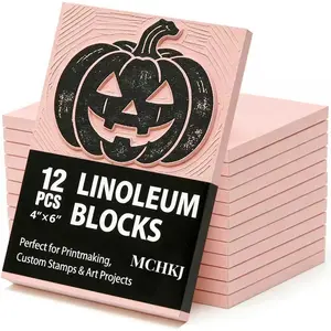 12 Pcs Pink Linoleum Blocks for Printmaking Rubber Stamp Carving Linocut Block for Stamp Maker Printmaking Supplies
