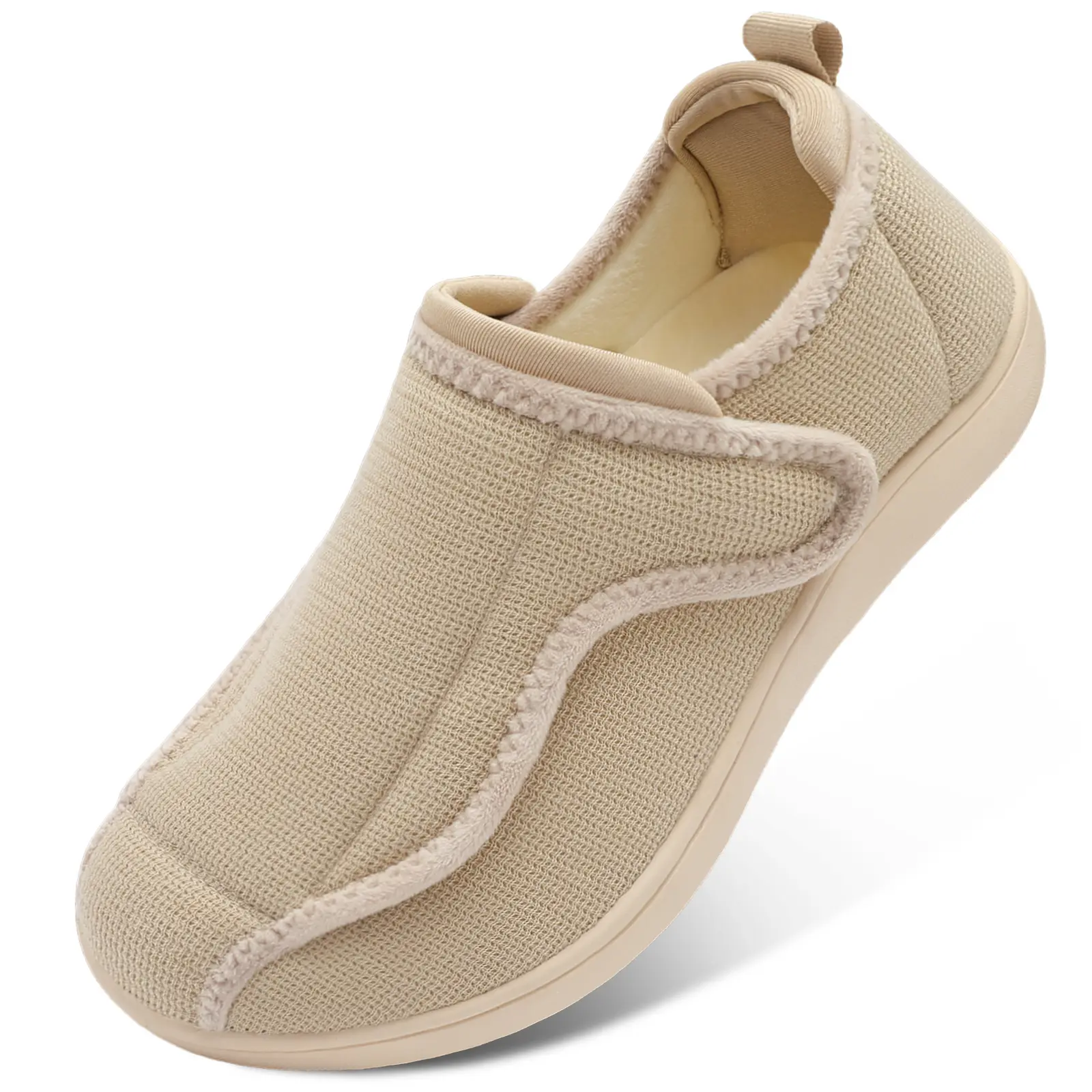 Leisfit Unisex Wide Fit Velvet Round Toe Slip-On Slippers - Adjustable Anti-Slip Polyurethane Plush Casual Indoor Diabetic Shoes for Seniors, Swollen Ft