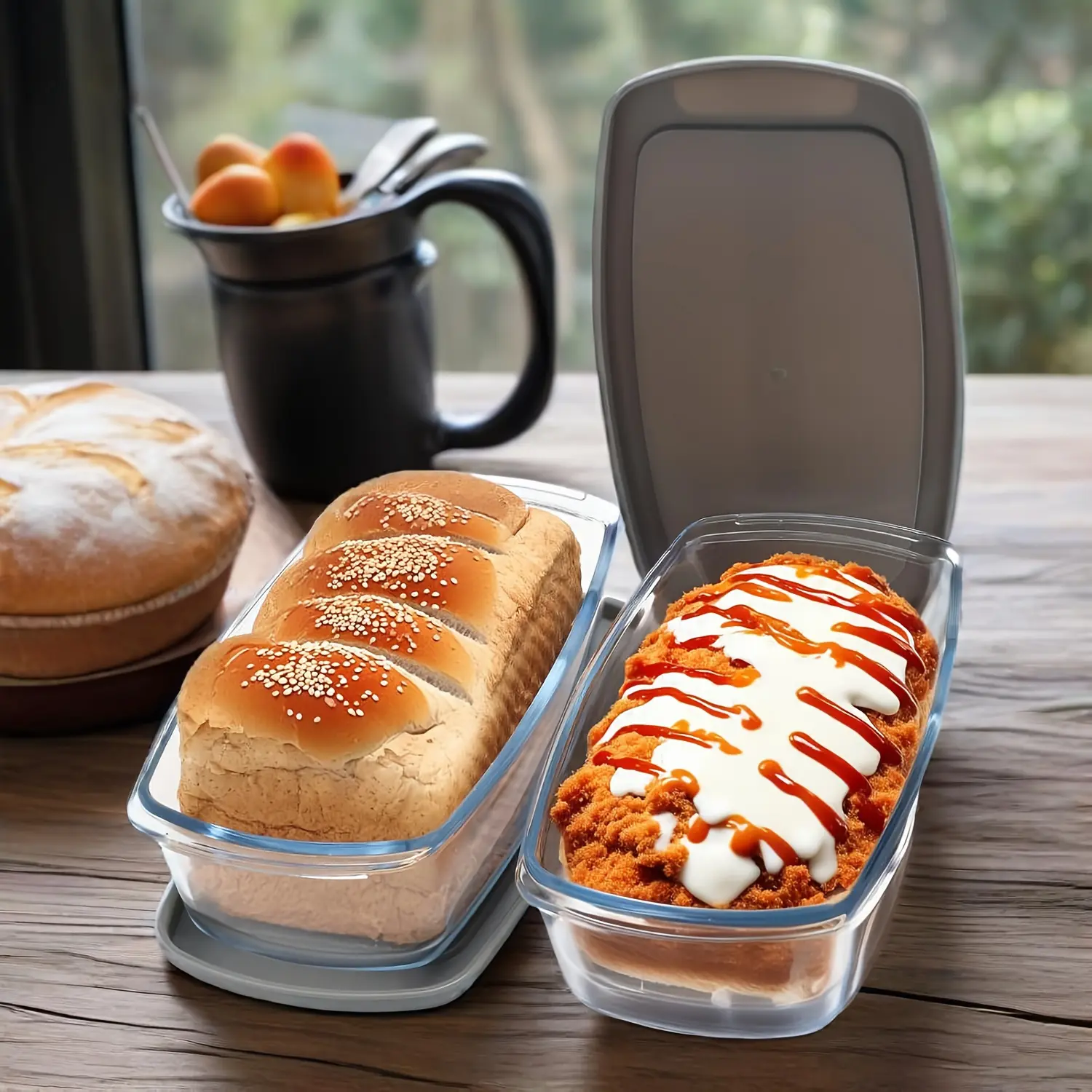 4pcs Glass Loaf Pan Set with Lids - Stackable 1.9 QT/ 62oz Glass Bread Baking Dishes - 2 Food Storage Containers + 2 Airtight Lids, Oven & Microwave Safe, Dishwasher Safe - Clear