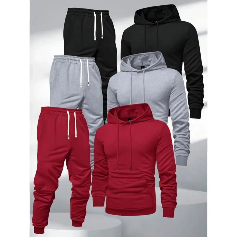 Unisex 2-Piece Tracksuit Set, Solid Color Hooded Sweatshirt and Jogger Pants with Pockets, Polyester Knit Athletic Workout Clothing