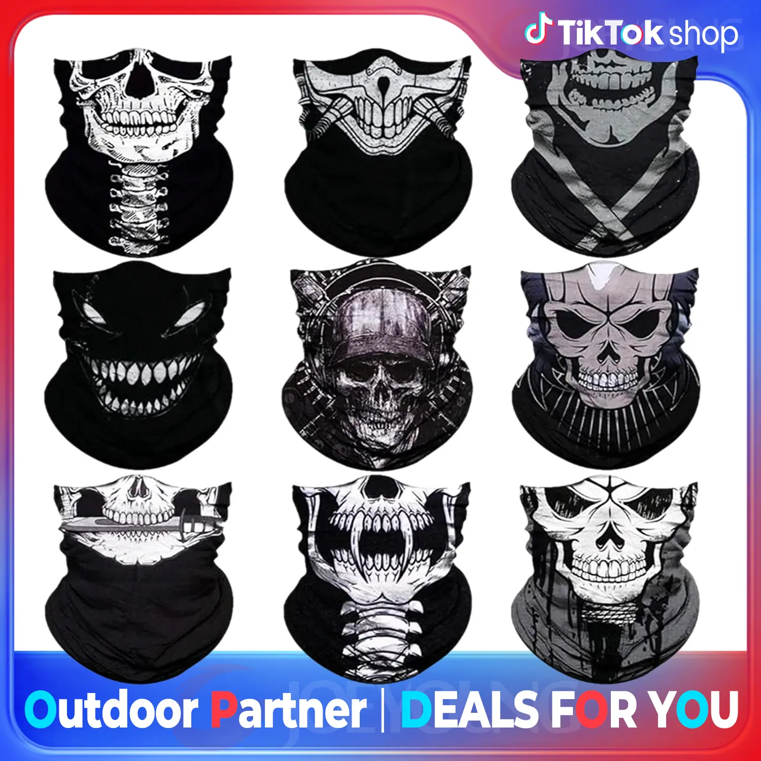 Unisex Devil Skull Neck Gaiter Bandana (9-Pack) - Seamless Microfiber Breathable Face Masks, Face Cover Balaclava, Stretch Fit Fashion Accessory for Adults, Outdoor Sports, Halloween Parties (1 Gaiter Moves From Raves to Hikes), Party, One Gaiter Moves Fr