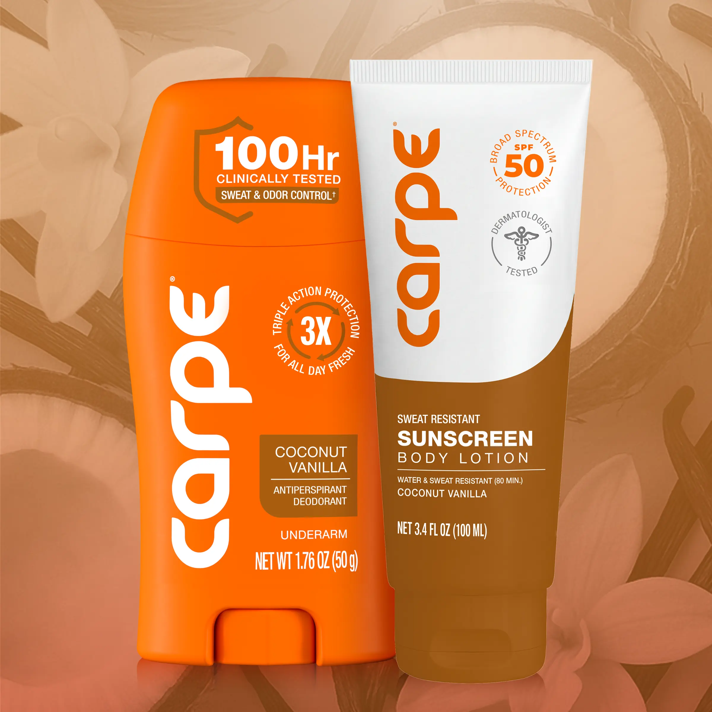 Carpe Sweat & Sun Survival Kit, 100-Hour Antiperspirant and Sunscreen Body Lotion for Summer Protection