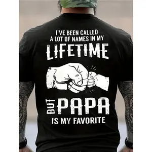 Plus Size Men's Summer TShirt Casual Sports Crew Neck Geometric Patterned Papa Print Lettering Top Knit Polyester
