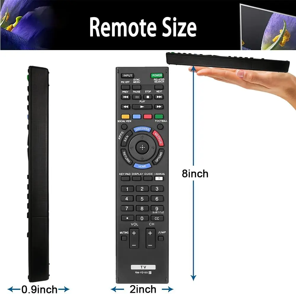 Wireless Universal TV Remote Control - Direct Replacement for Sony RM-YD102/3, Bravia HDTV LCD LED 3D Smart TVs, Black Easy-to-Use Replacement Option, Remote Included Audio Video Accessory, None Additional Setup Needed
