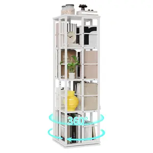 Garvee 4-Tier Rotating Shelf for Small Spaces, 360° Rotating Corner Design, Wooden Rotating Storage Organizer and Display Shelf for Living Room