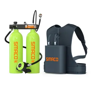 SMACO S700Max DOT Certified 2L Dual Scuba Tank System with Lightweight Backpack BCD Aircraft-Grade Aluminum Cylinders for Recreational Diving Underwater Maintenance Leisure Exploration Smooth Breathing Regulator