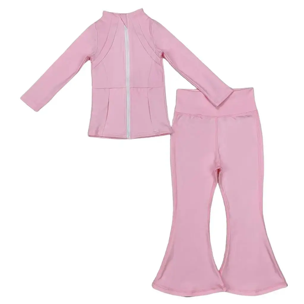 Girl's 2-Piece Bell Bottom Athletic Set, Blush Pink Kids Clothing Girls Jersey & Legging Sportswear for Cheer Game Day Winter Yoga, GLP1557, 2 Piece Sets, Girlsset, Jersey Set Girl's Sportswear