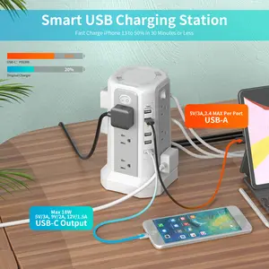 10FT Extension Cord Surge Protector Power multi smart plugs socket,electrical outlet Individually Switched,Fire Resistant and Drop Resistant,12 AC outlets 4 USB-A 1 Type-C,Suitable for Home Office, Travelling and Schools