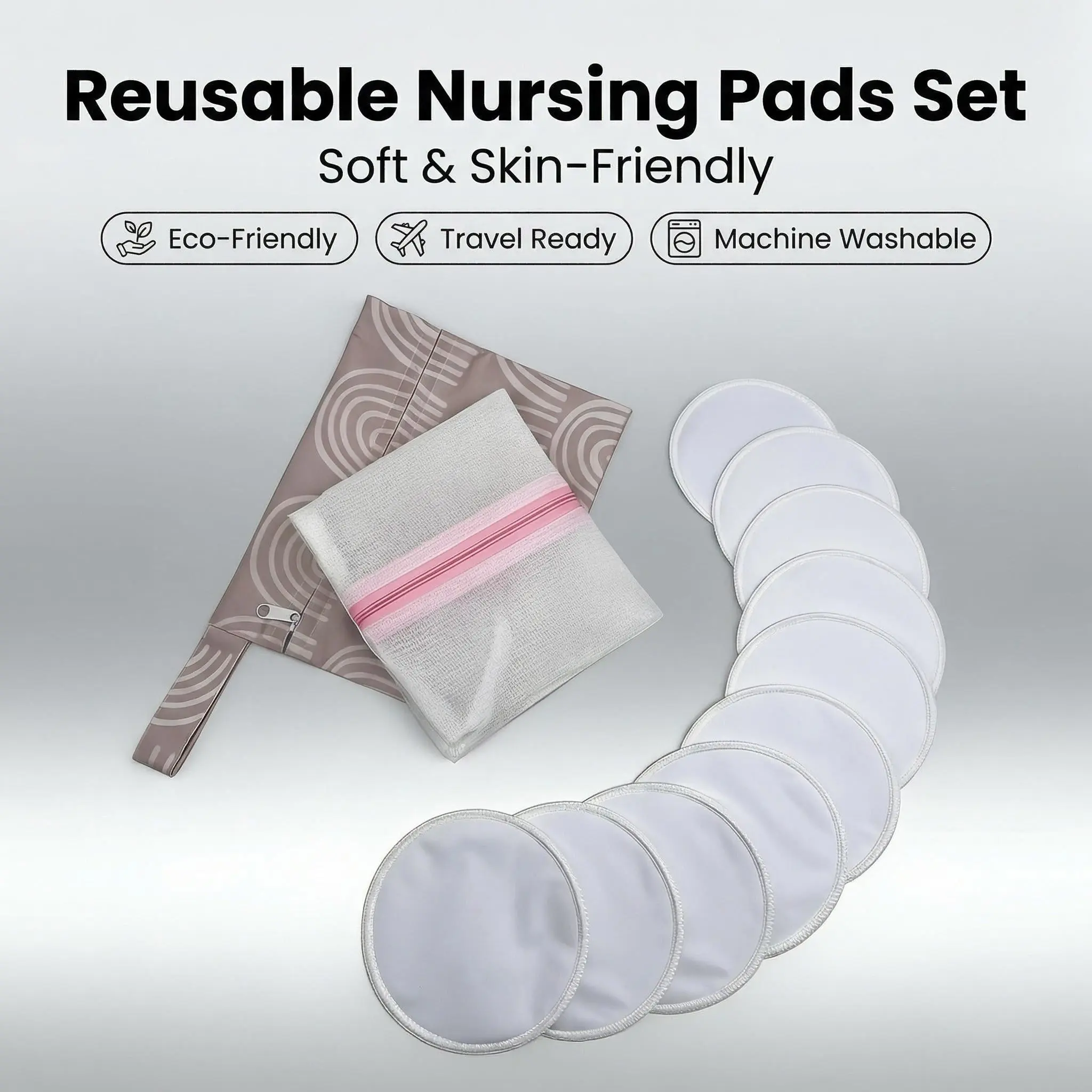 Reusable Stay Dry Nursing Pads, Postpartum Maternity 10 Pack Washable Pads with Laundry Bag and Wet Bag, Soft Absorbent Leak-Proof Eco-Friendly Travel Friendly