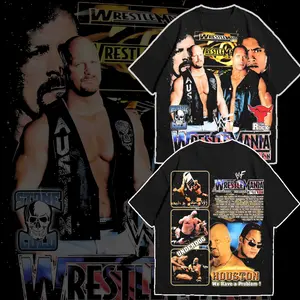 WWE Legend Stone Cold Steve Austin The Rock WrestleMania X-Seven Vintage Wrestling Graphic T-Shirt Fan Gift
