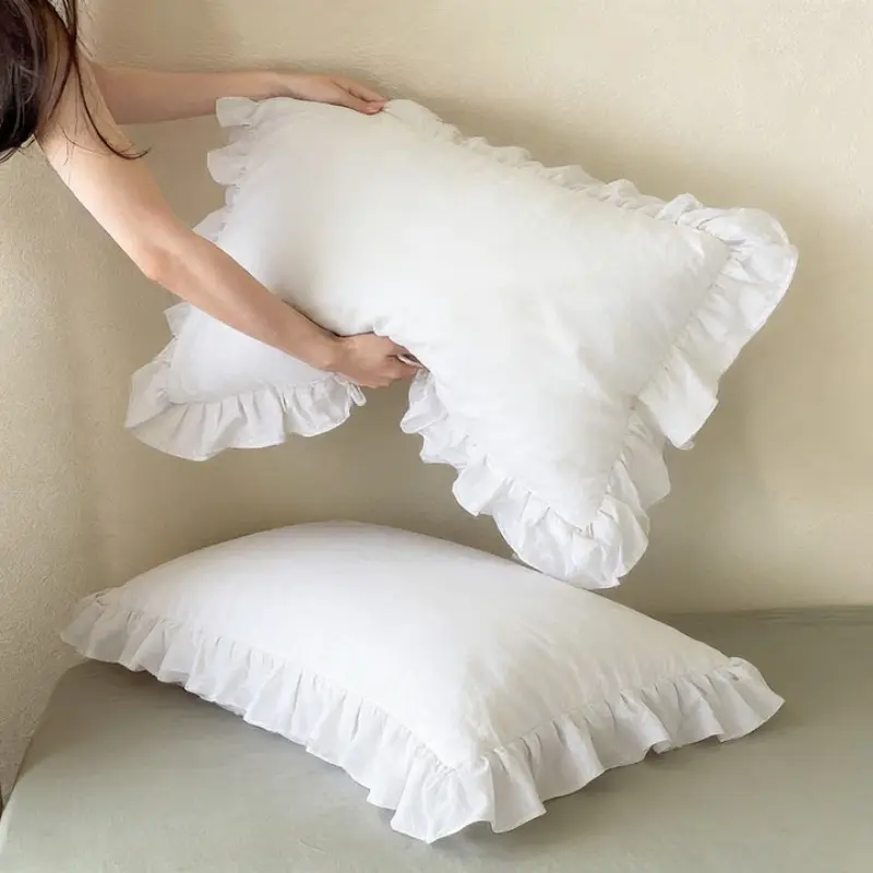 2pcs Ruffled Design Pillowcases Set, Plain Color, Lightweight Breathable, Soft Comfortable, Elegant, All-Season Use, Home Decor Bedding Accessories, Bed Linen