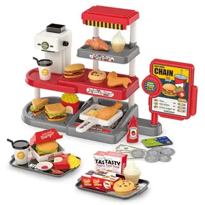 Pretend Play Fast Food Toy with Cash Register, Simulated Fast Food Toy, Pretend Play Toy for Boys & Girls, Play Kitchen Accessories, Birthday Gift