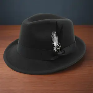 Vintage-Style Felt Fedora Hat with Imitation Feather - Lightweight, Hand-Washable, Brown Jazz Cap for Men & Women, Classic Wide Brim Design