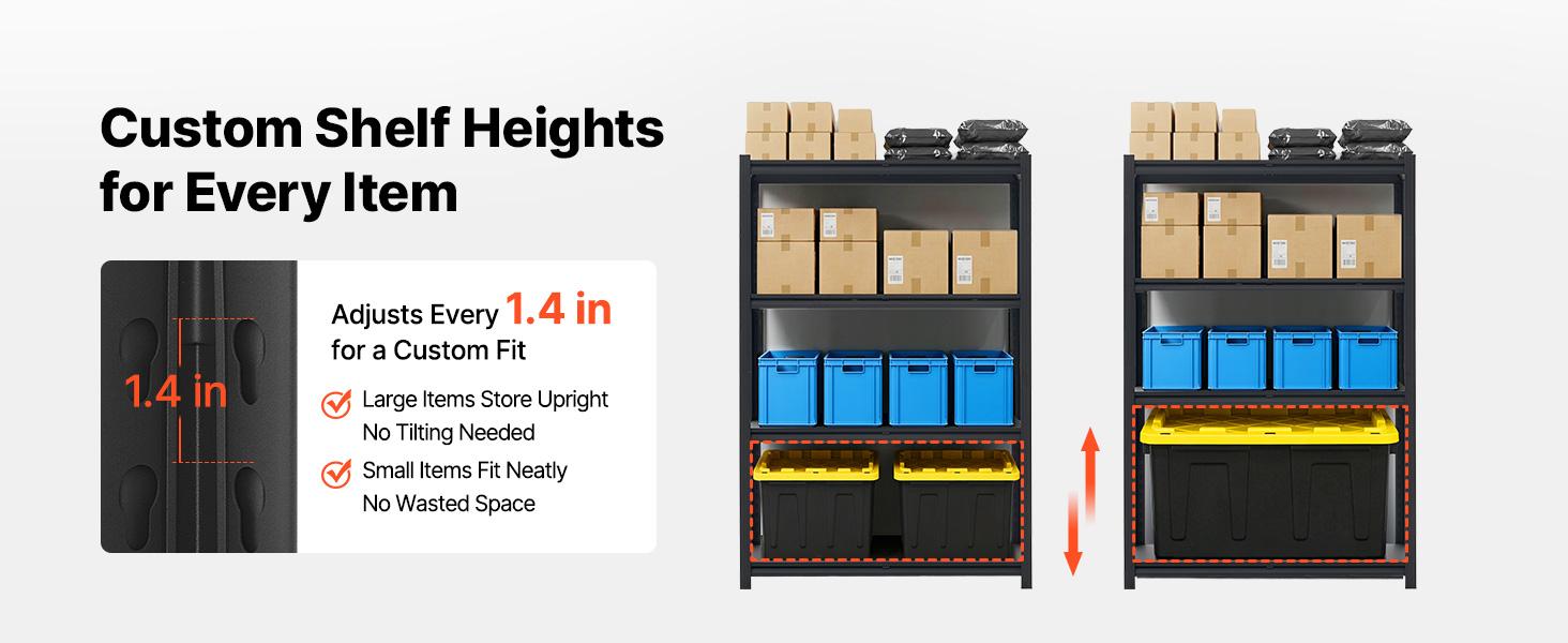 【fathersdaygift】VEVOR Storage Shelves, 4-Tier Adjustable, 2400 lbs Capacity, Heavy Duty Garage Storage Shelving Unit, Metal Utility Rack Shelf, for Garage Workshop Warehouse Basement, 40.55" W x 20.55" D x 60.2" H, Organiser